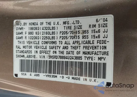 2004 Honda Cr-V Ex из США, поврежденный, VIN SHSRD78894U243885